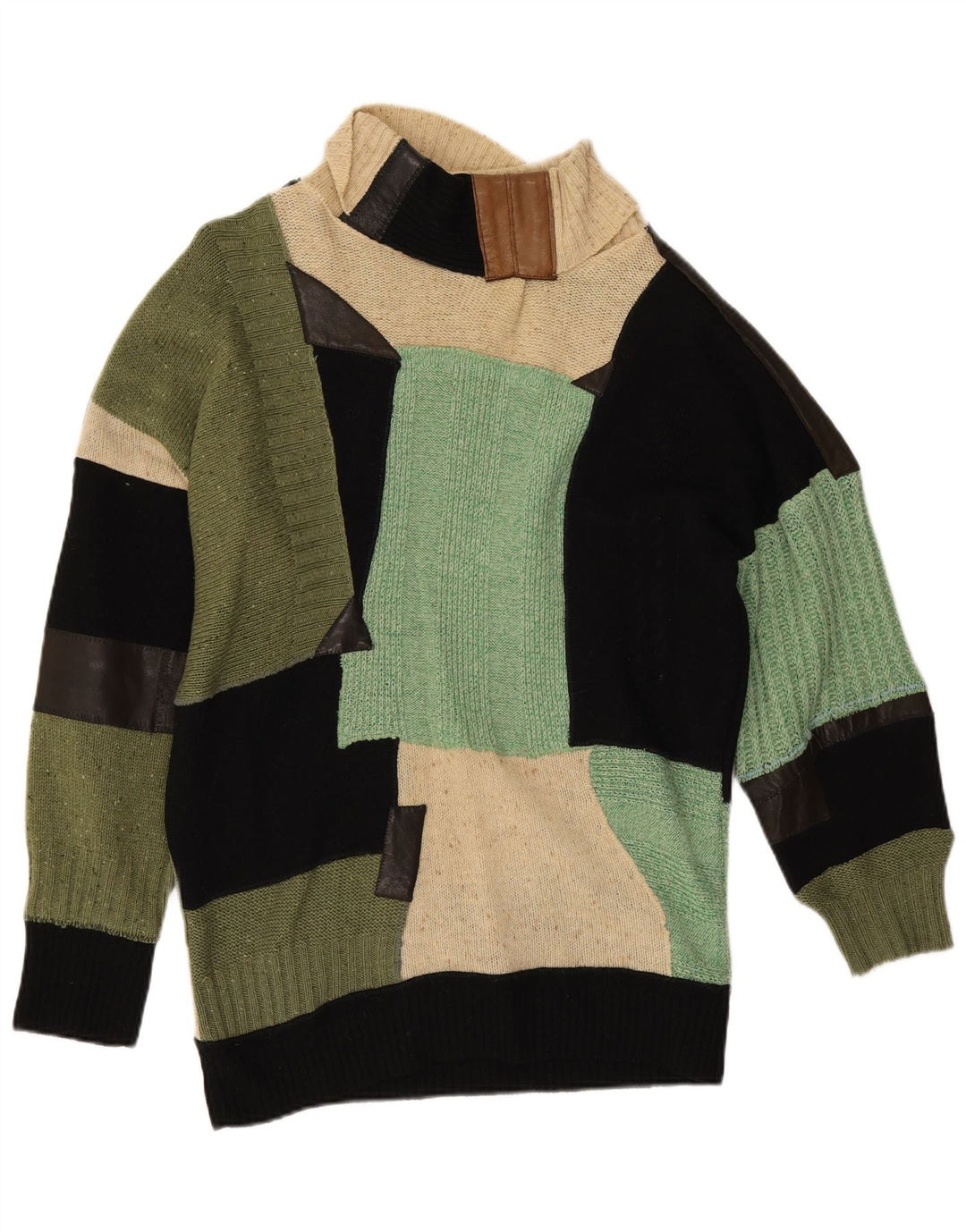 Vintage Womens Roll Neck Jumper Sweater UK 14 Large Multicoloured Patchwork