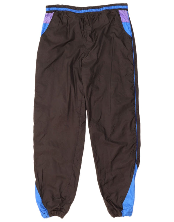 Vintage Mens Tracksuit Trousers Joggers Medium  Black Colourblock Nylon