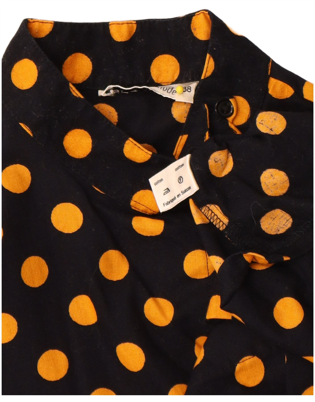 Vintage Womens Shirt Blouse EU 38 Medium Black Polka Dot Cotton