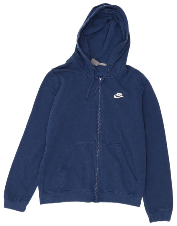 Nike Womens Zip Hoodie Sweater UK 14 Medium Blue Cotton