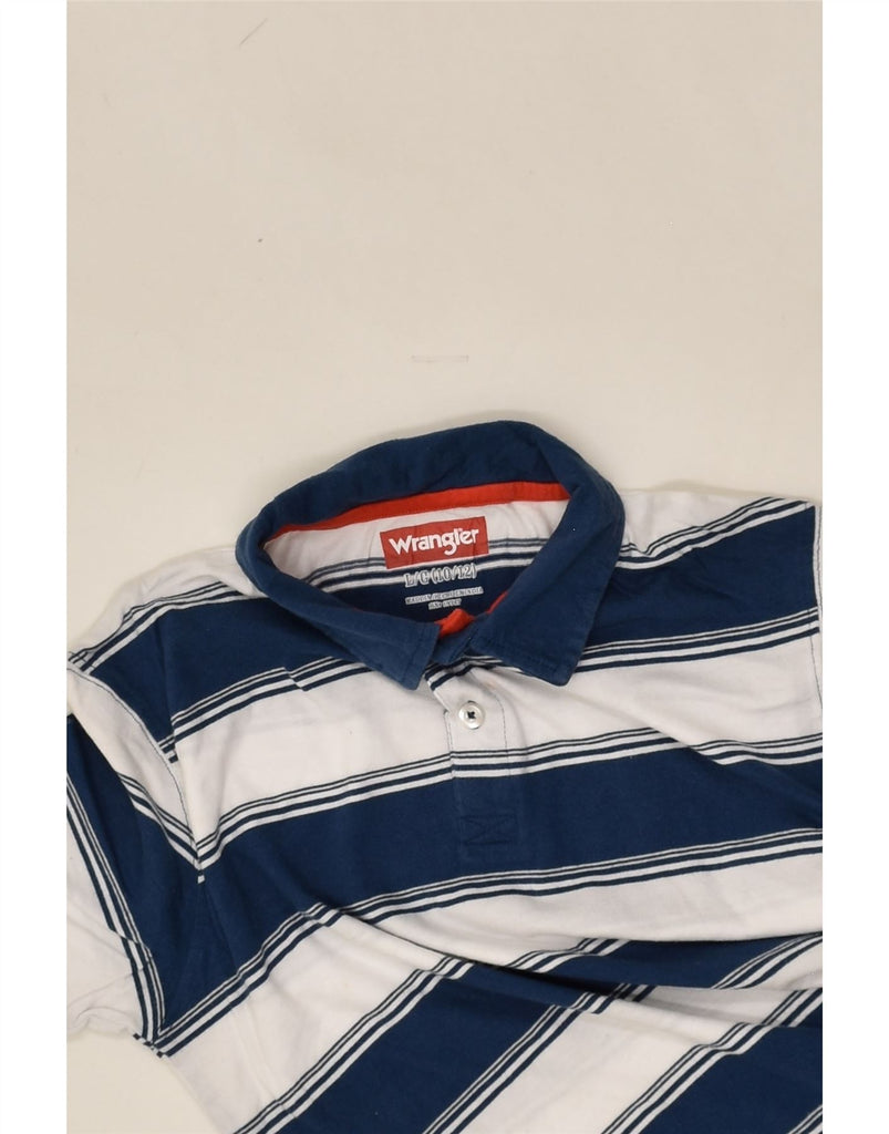 WRANGLER Boys Polo Shirt 10-11 Years Large Blue Striped Cotton | Vintage Wrangler | Thrift | Second-Hand Wrangler | Used Clothing | Messina Hembry 