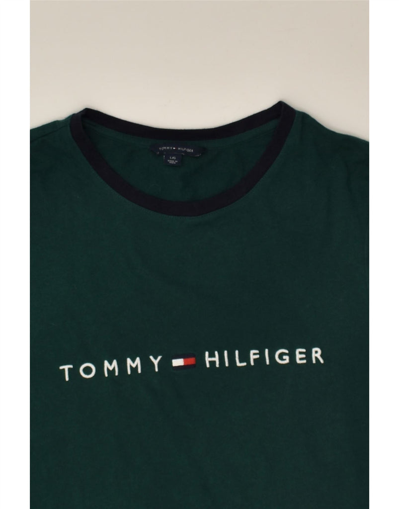 TOMMY HILFIGER Mens Graphic T-Shirt Top Large Green Cotton | Vintage Tommy Hilfiger | Thrift | Second-Hand Tommy Hilfiger | Used Clothing | Messina Hembry 