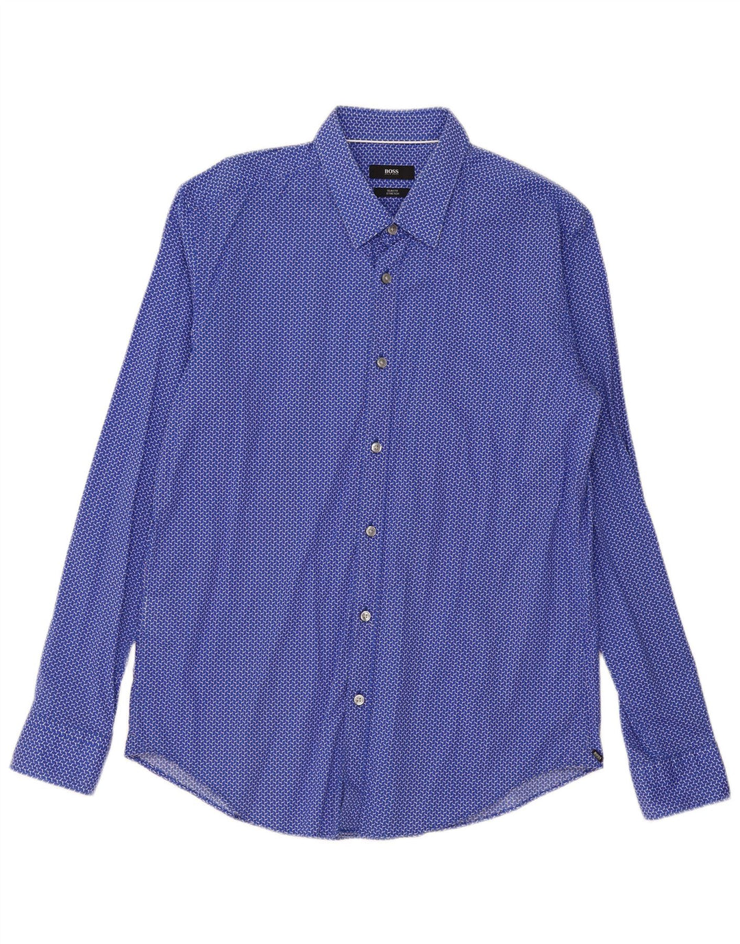 Hugo Boss Mens Slim Fit Shirt Large Blue Geometric Cotton