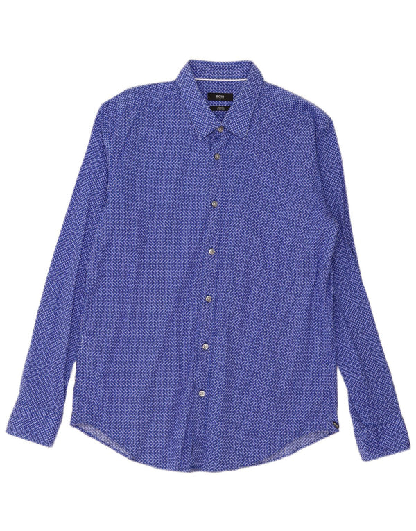 Hugo Boss Mens Slim Fit Shirt Large Blue Geometric Cotton