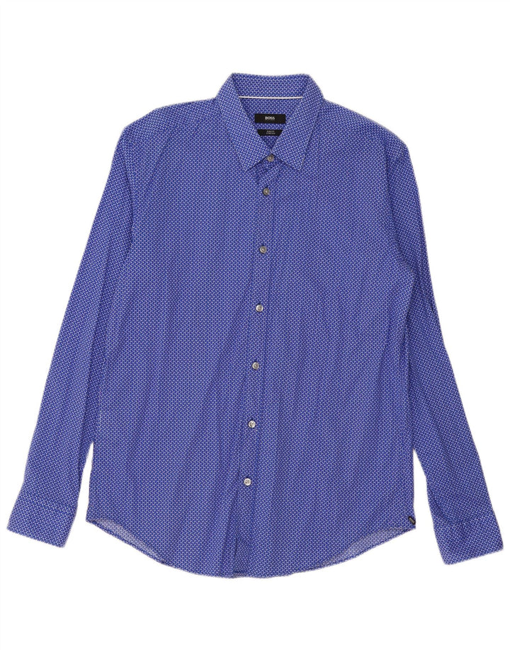 Hugo Boss Mens Slim Fit Shirt Large Blue Geometric Cotton