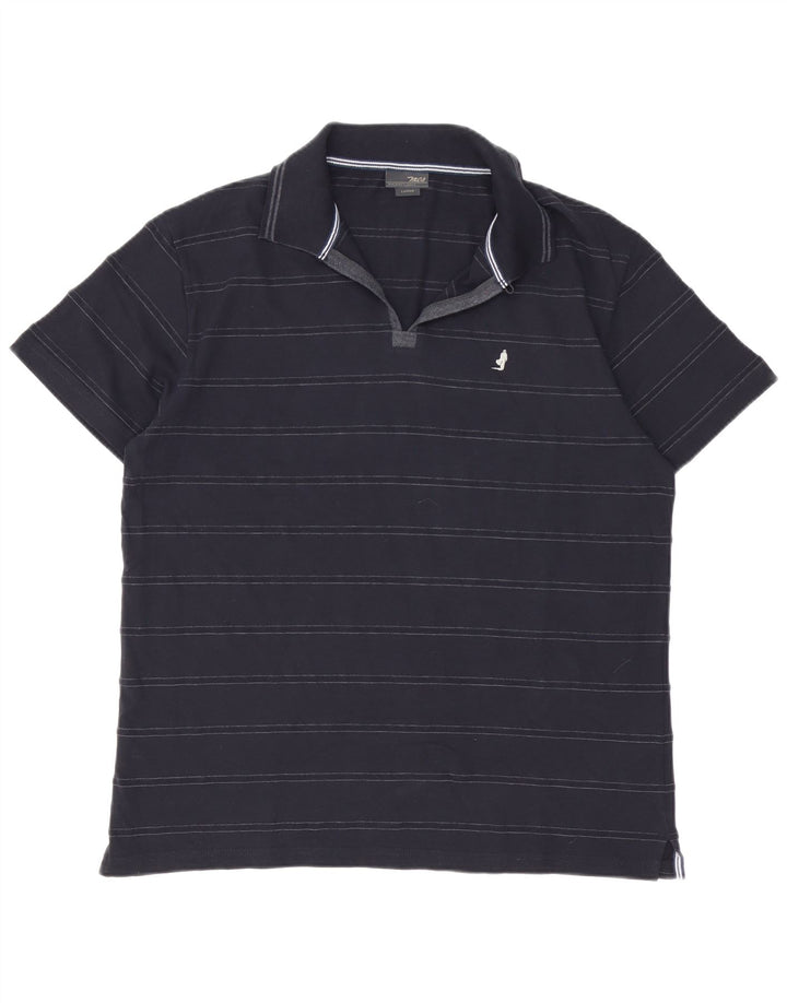 Marlboro Classics Mens Polo Shirt Large Navy Blue Striped Cotton