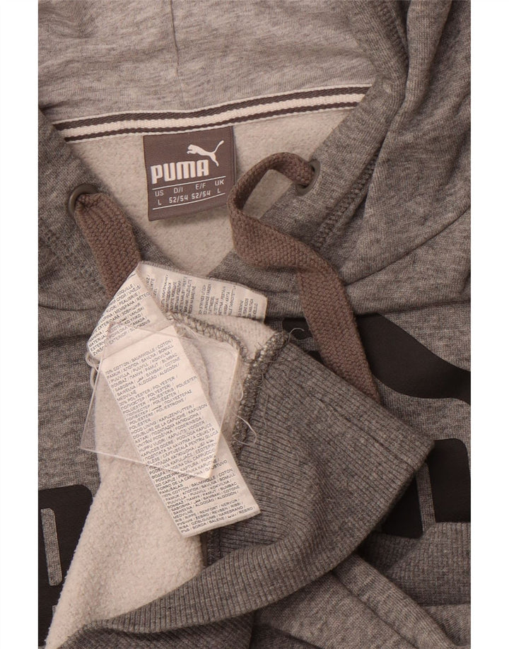 PUMA Mens Graphic Hoodie Jumper Large Grey Cotton