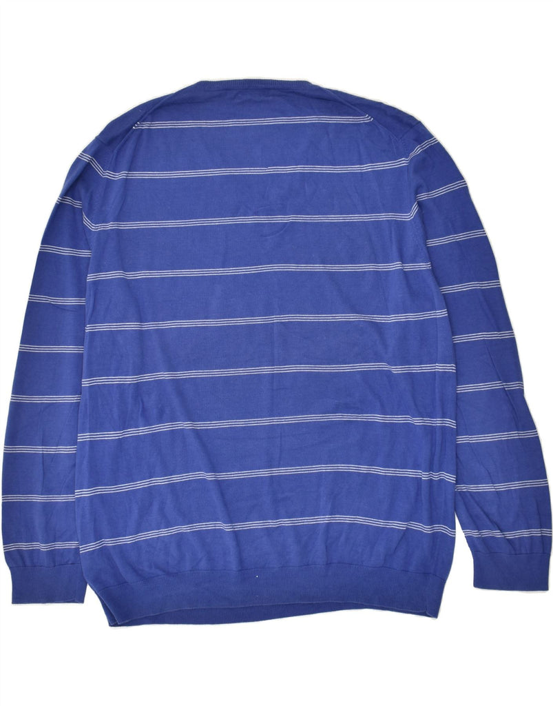 MASSIMO DUTTI Mens V-Neck Jumper Sweater 2XL Blue Striped Cotton | Vintage Massimo Dutti | Thrift | Second-Hand Massimo Dutti | Used Clothing | Messina Hembry 