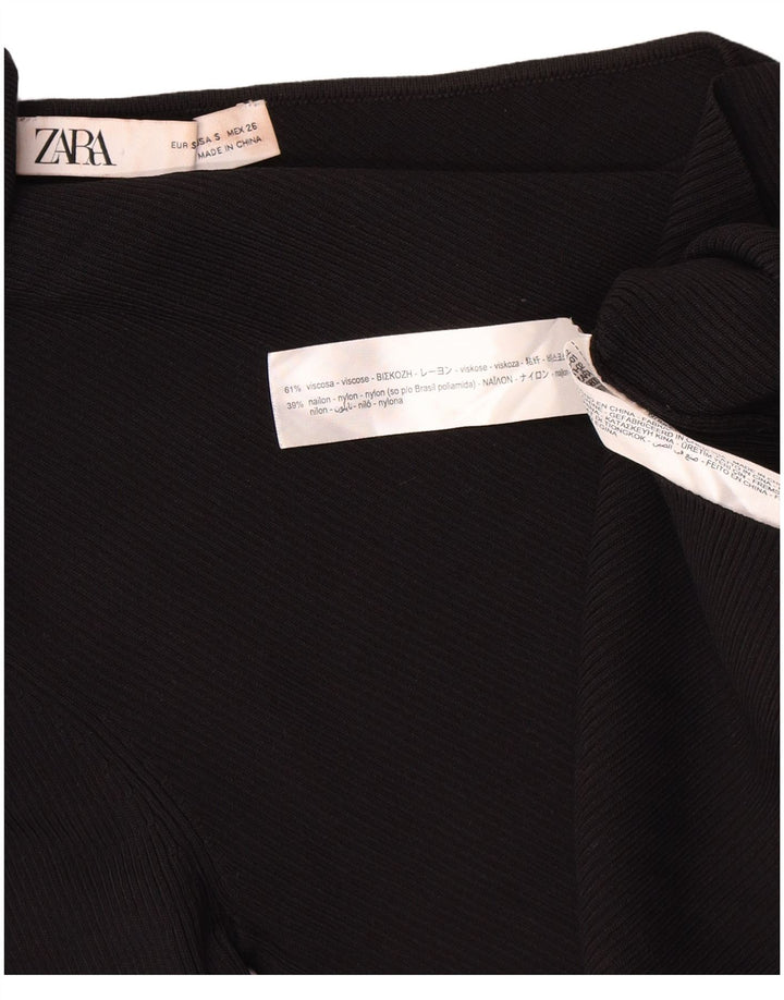 Zara Womens Crop Roll Neck One Shoulder Top UK 8 Small Black Viscose