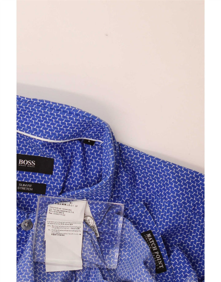 Hugo Boss Mens Slim Fit Shirt Large Blue Geometric Cotton