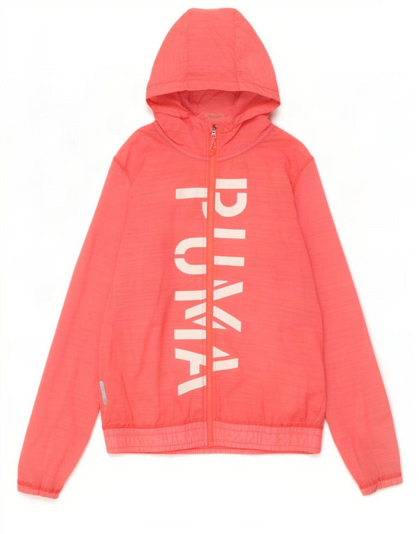 Puma Womens Graphic Hooded Tracksuit Top Jacket UK 16 Large Pink Nylon