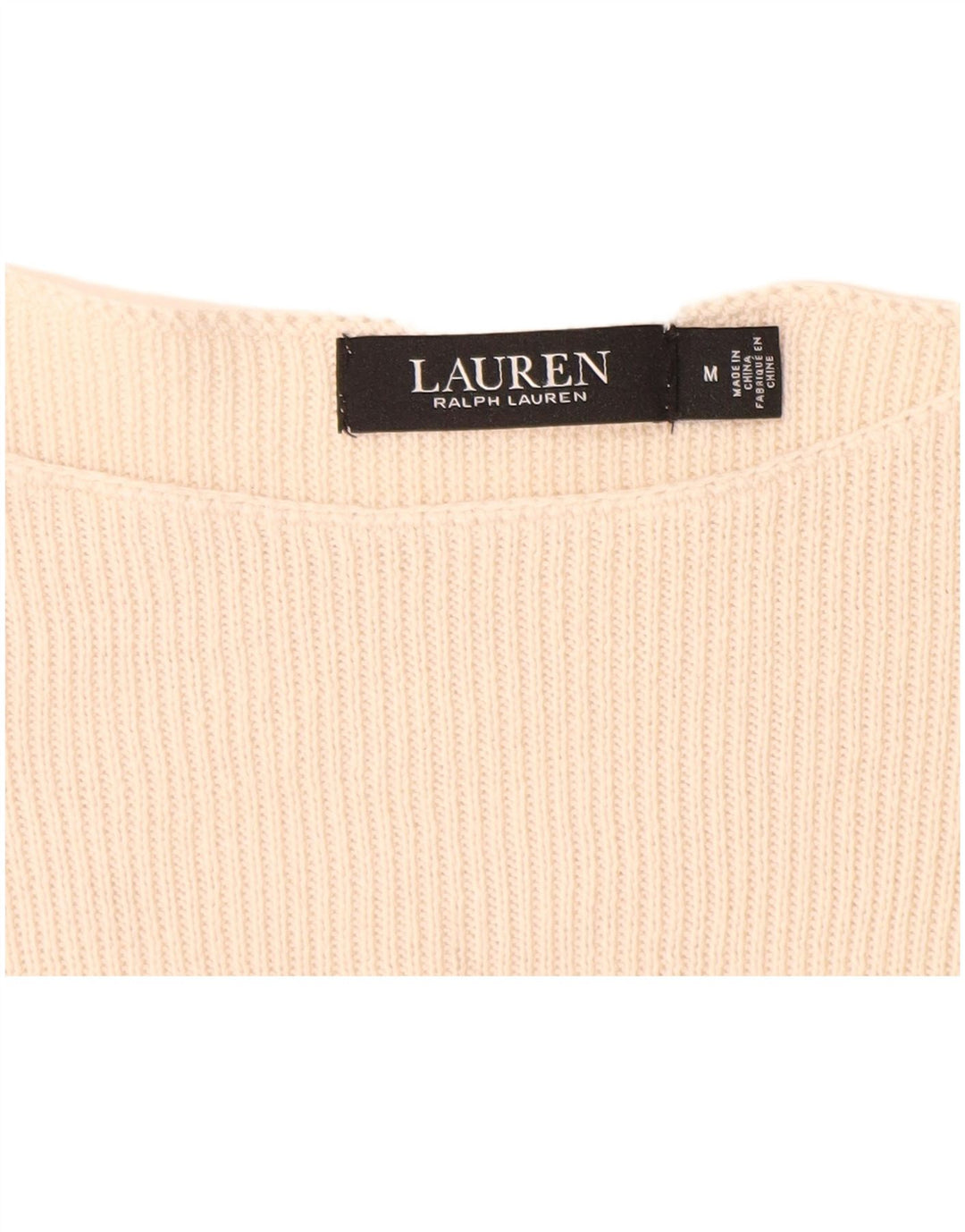 RALPH LAUREN Womens Boat Neck Jumper Sweater UK 12 Medium Beige Cotton