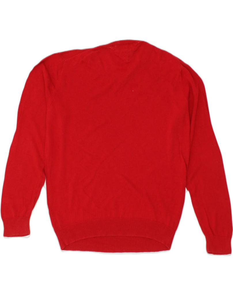 TOMMY HILFIGER Mens V-Neck Jumper Sweater XL Red Cotton | Vintage Tommy Hilfiger | Thrift | Second-Hand Tommy Hilfiger | Used Clothing | Messina Hembry 