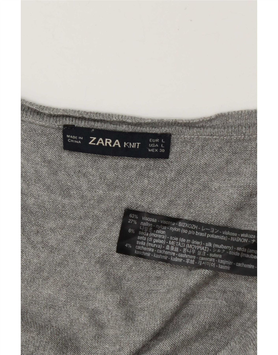 Zara Womens V-Neck Jumper Sweater UK 16 Large Grey Viscose