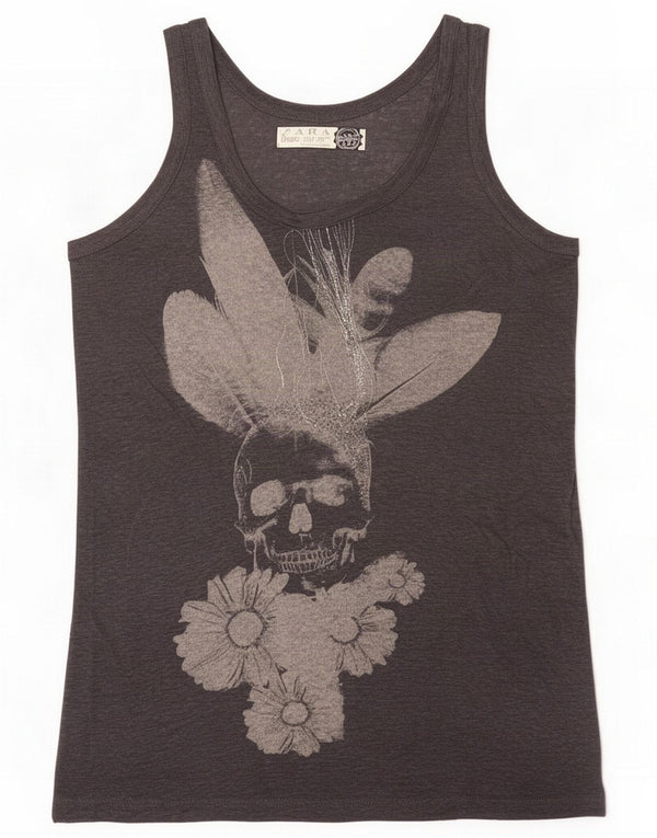 Zara Womens Graphic Vest Top UK 14 Medium Grey Floral Linen