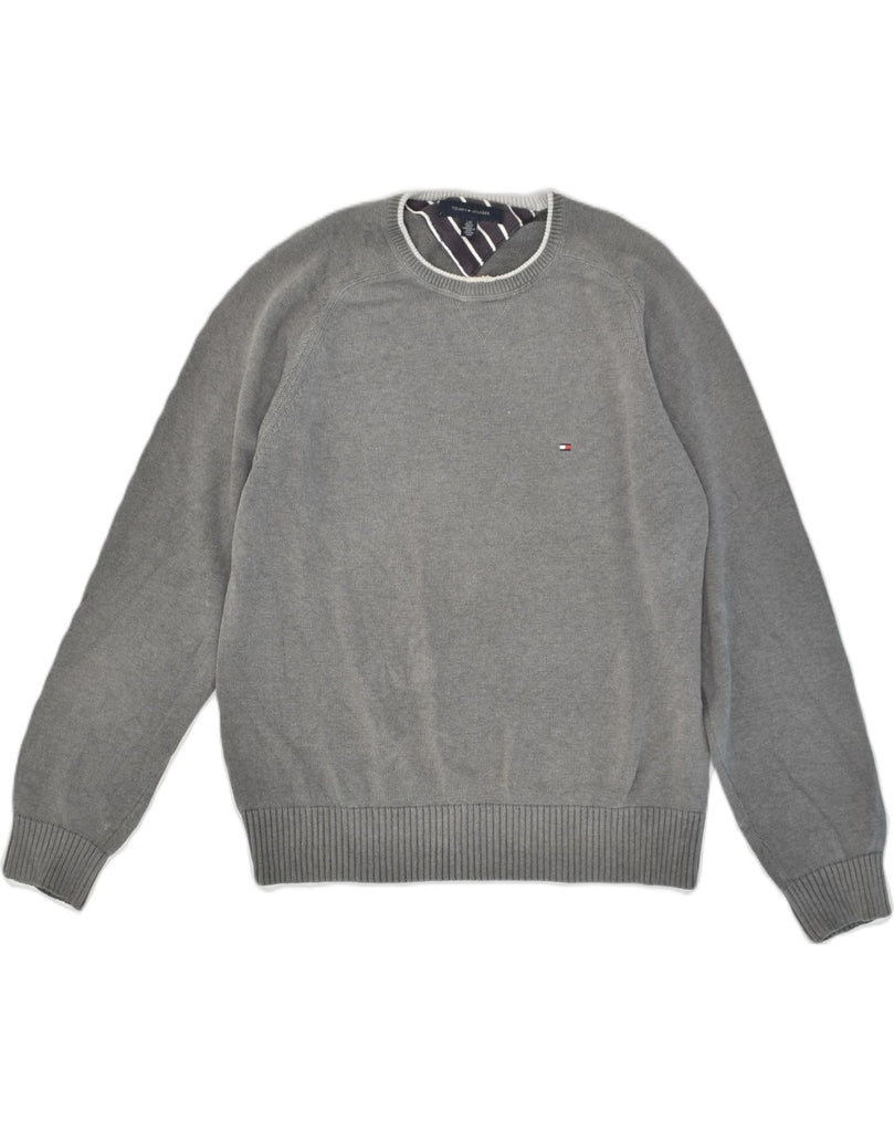 TOMMY HILFIGER Mens Crew Neck Jumper Sweater Large Grey Cotton | Vintage Tommy Hilfiger | Thrift | Second-Hand Tommy Hilfiger | Used Clothing | Messina Hembry 