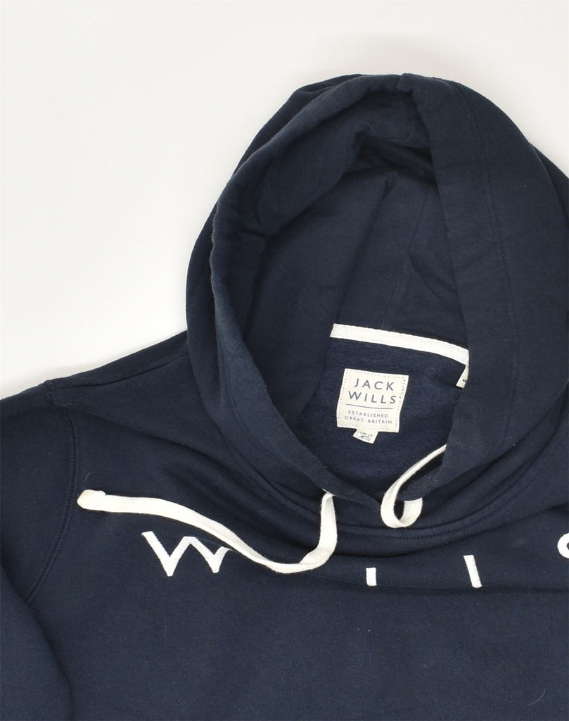 JACK WILLS Womens Graphic Hoodie Jumper UK 14 Large  Navy Blue Cotton | Vintage Jack Wills | Thrift | Second-Hand Jack Wills | Used Clothing | Messina Hembry 