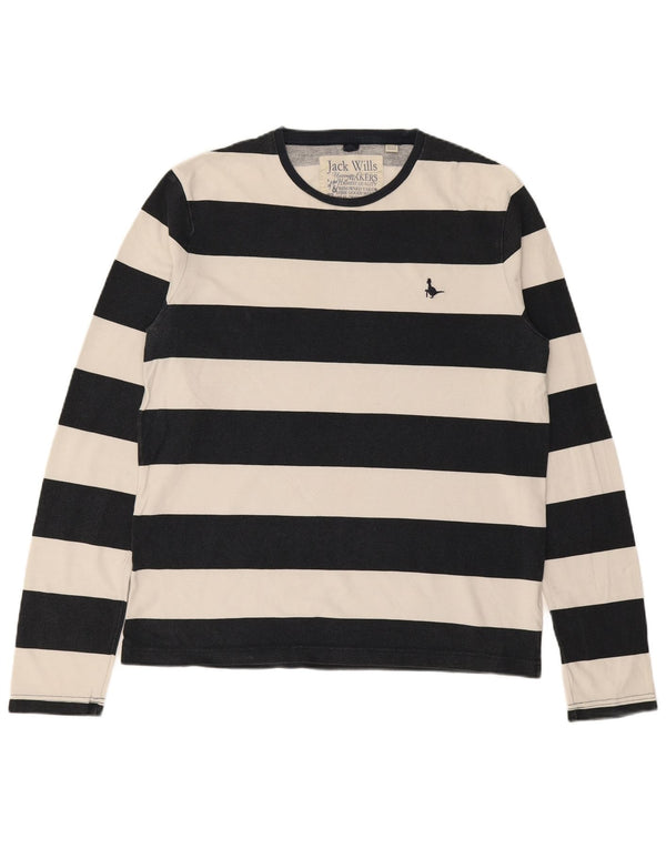 JACK WILLS Mens Top Long Sleeve Medium Navy Blue Striped Cotton