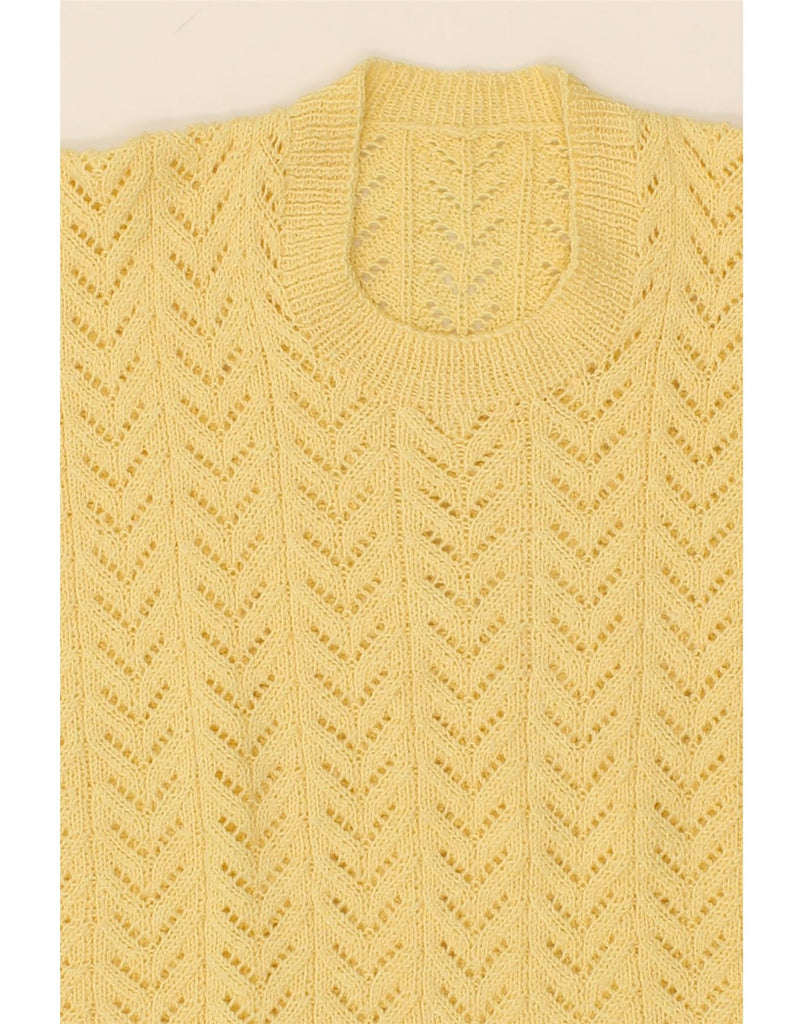 VINTAGE Womens Short Sleeve Crew Neck Jumper Sweater UK 16 Large Yellow Vintage Vintage and Second-Hand Vintage from Messina Hembry 