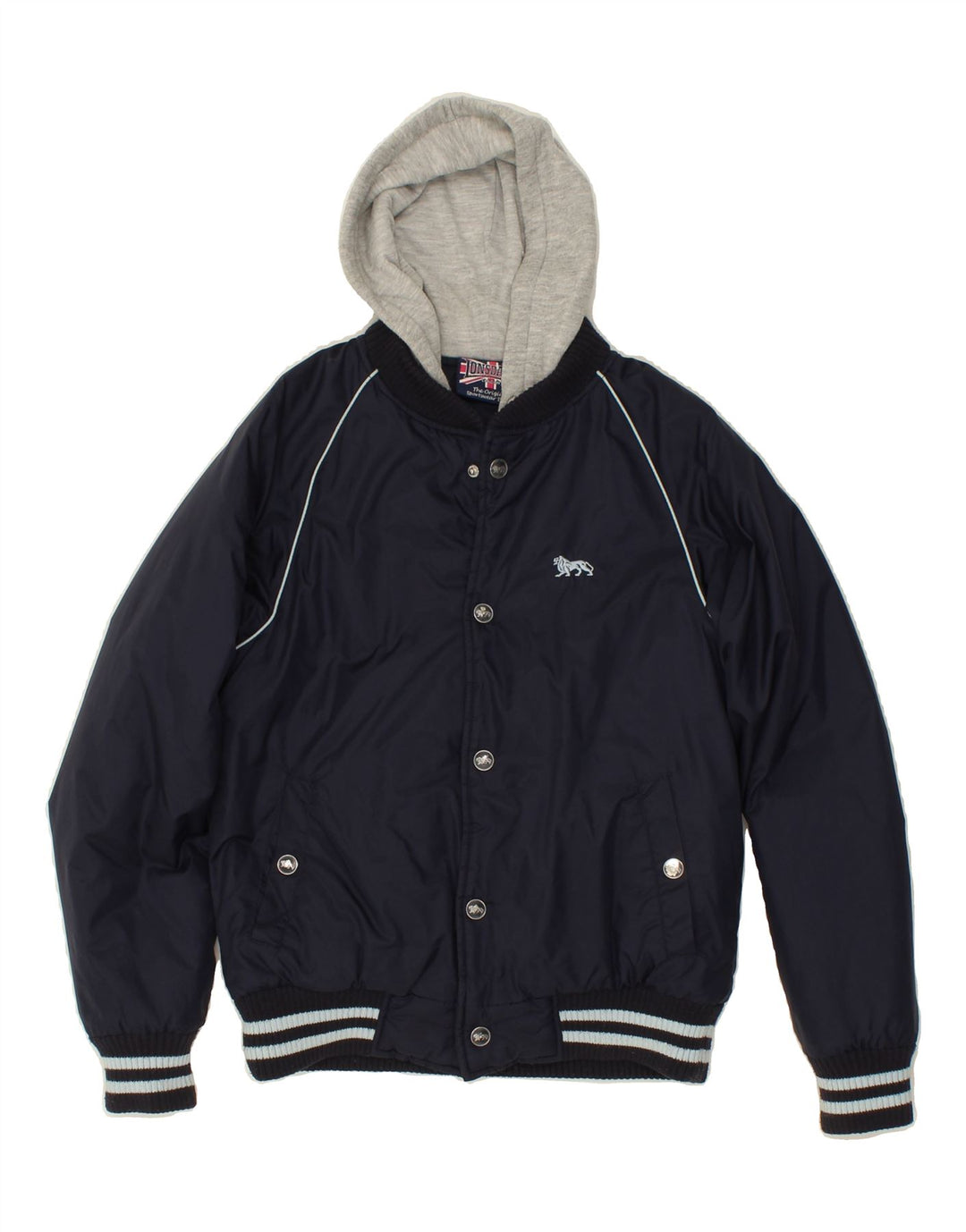 LONSDALE Boys Graphic Hooded Bomber Jacket 9-10 Years Navy Blue Vintage Lonsdale and Second-Hand Lonsdale from Messina Hembry 