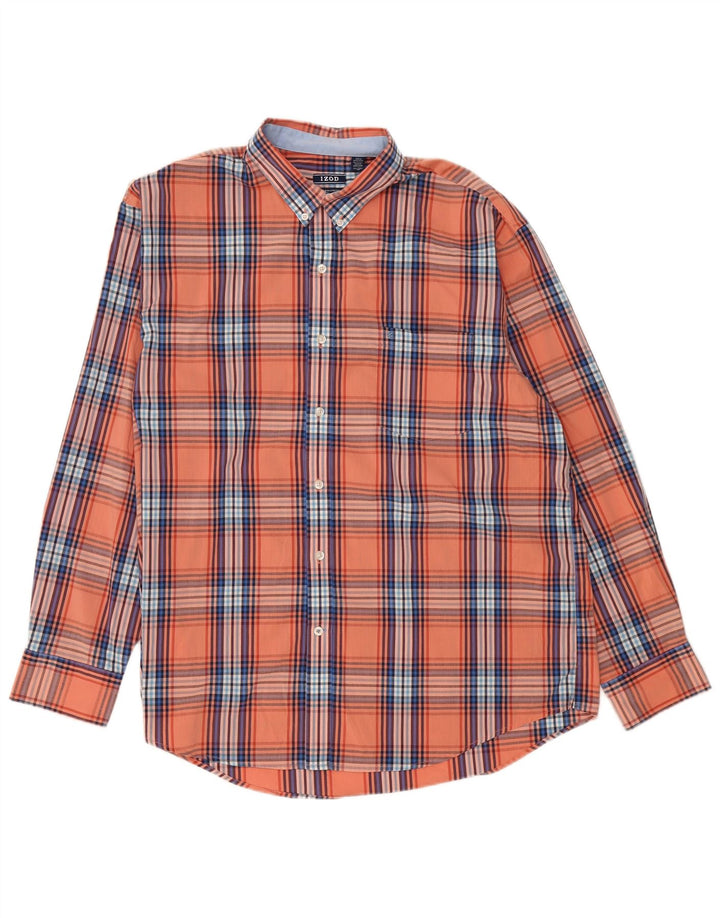 Izod Mens Shirt XL Orange Check Cotton