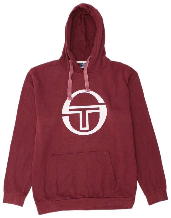 Sergio Tacchini Mens Graphic Hoodie Jumper Medium Maroon Cotton