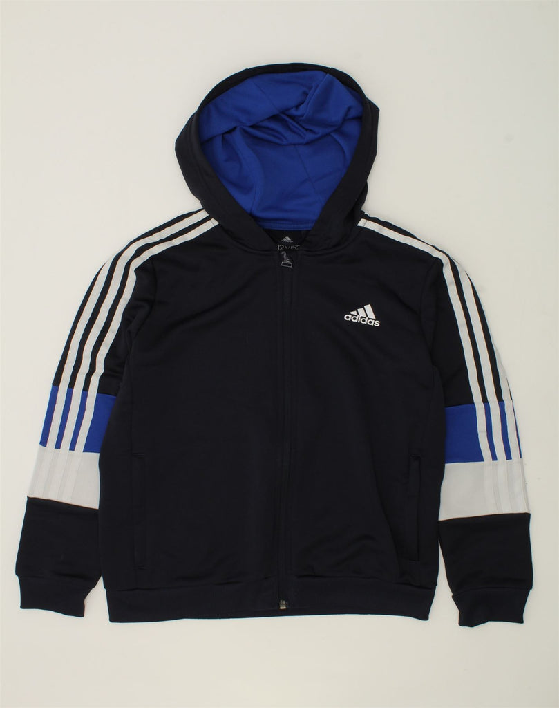 ADIDAS Boys Performance Zip Hoodie Sweater 11-12 Years Navy Blue | Vintage Adidas | Thrift | Second-Hand Adidas | Used Clothing | Messina Hembry 