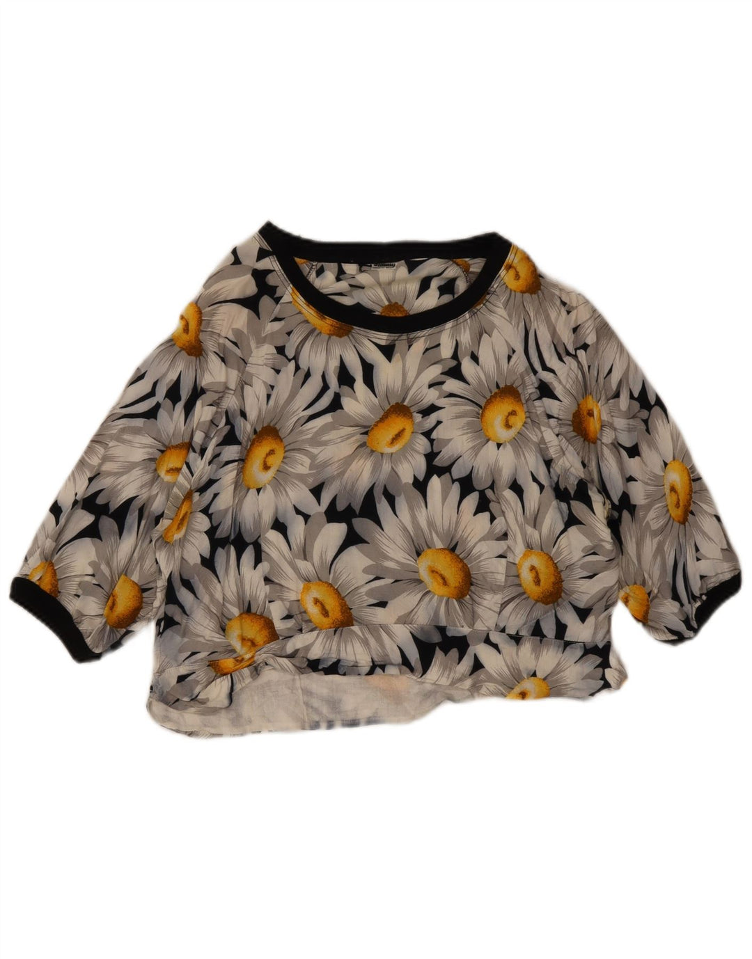 Vintage Womens Crop Top UK 12 Medium Navy Blue Floral