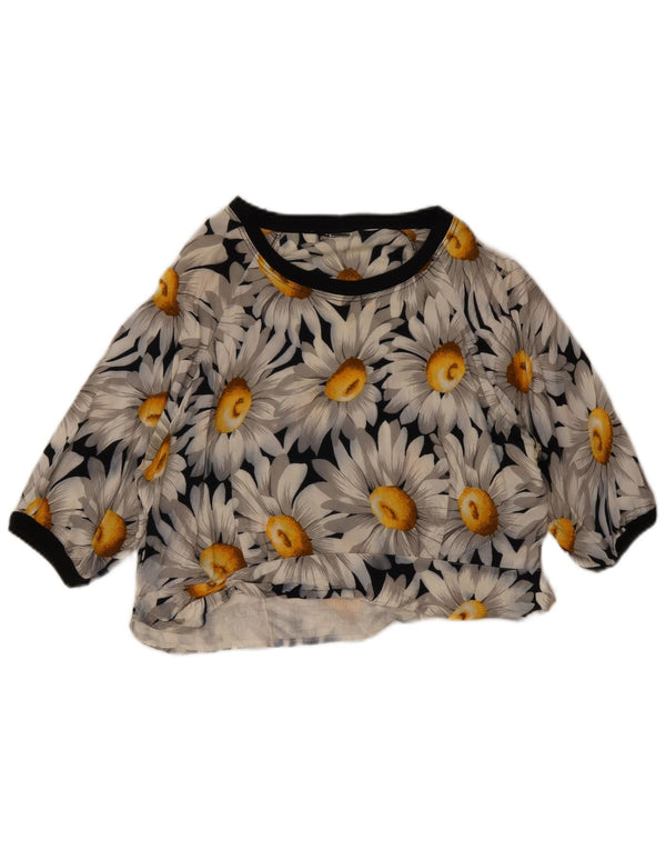 Vintage Womens Crop Top UK 12 Medium Navy Blue Floral