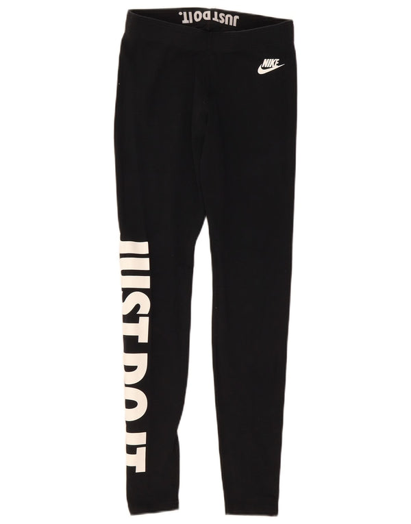 Nike Womens Graphic Leggings UK 8 Small Black Cotton