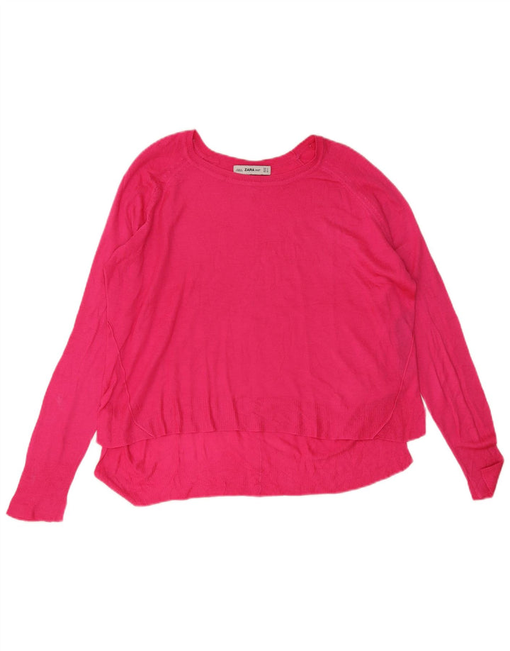 Zara Womens Oversized Boat Neck Jumper Sweater UK 14 Medium Pink Viscose