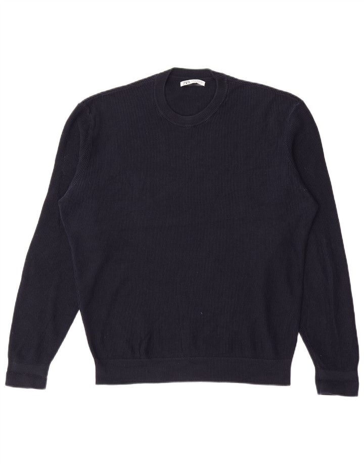 Zara Mens Crew Neck Jumper Sweater Medium Navy Blue