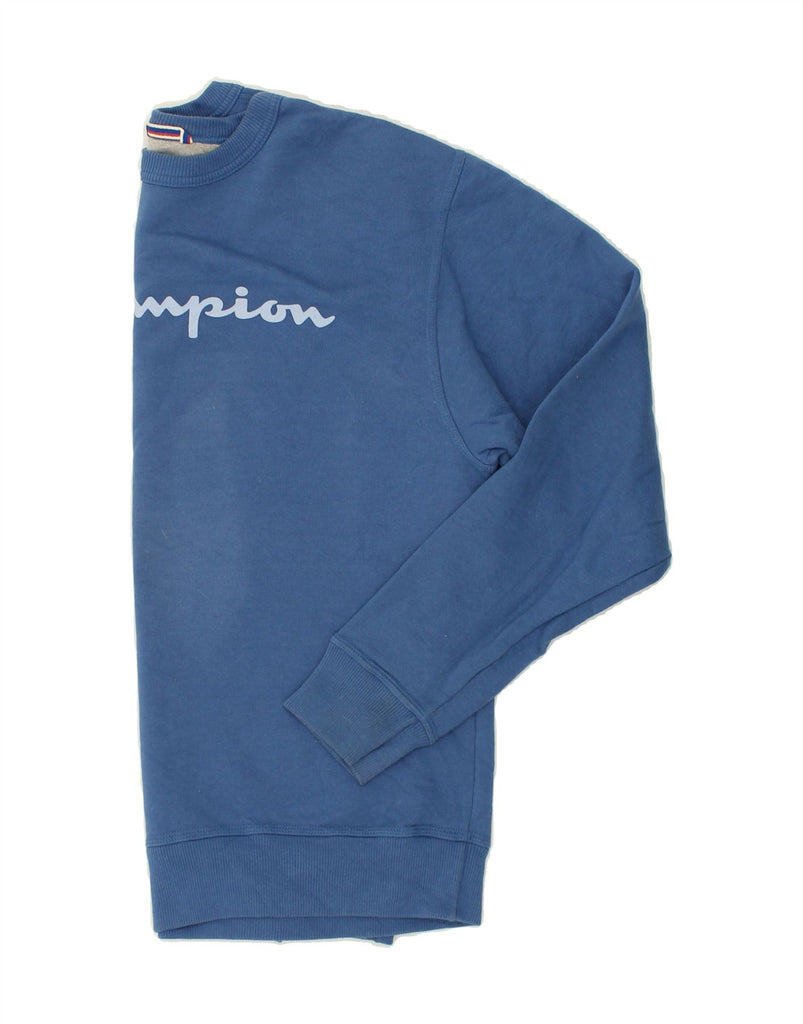 CHAMPION Mens Graphic Sweatshirt Jumper Medium Blue Cotton | Vintage Champion | Thrift | Second-Hand Champion | Used Clothing | Messina Hembry 