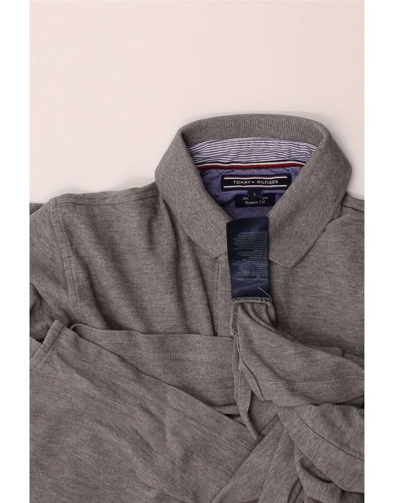 TOMMY HILFIGER Mens Regular Fit Long Sleeve Polo Shirt Small Grey Cotton Vintage Tommy Hilfiger and Second-Hand Tommy Hilfiger from Messina Hembry 