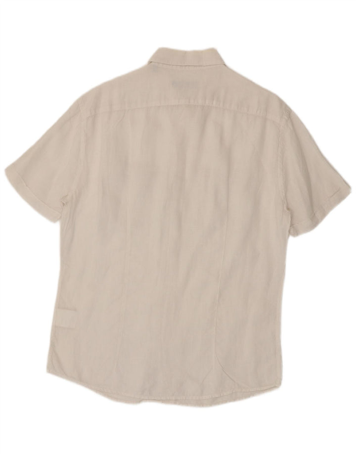 Trussardi Mens Short Sleeve Shirt Size 41 Large White Linen