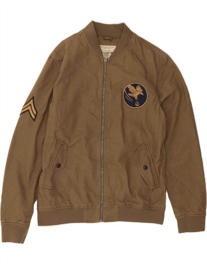 JACK & JONES Mens Bomber Jacket UK 40 Large Khaki Vintage Jack & Jones and Second-Hand Jack & Jones from Messina Hembry 