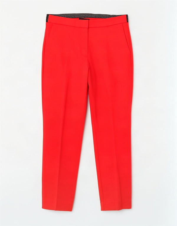Zara Womens Slim Cropped Trousers Large W30 L26 Red Colourblock Cotton