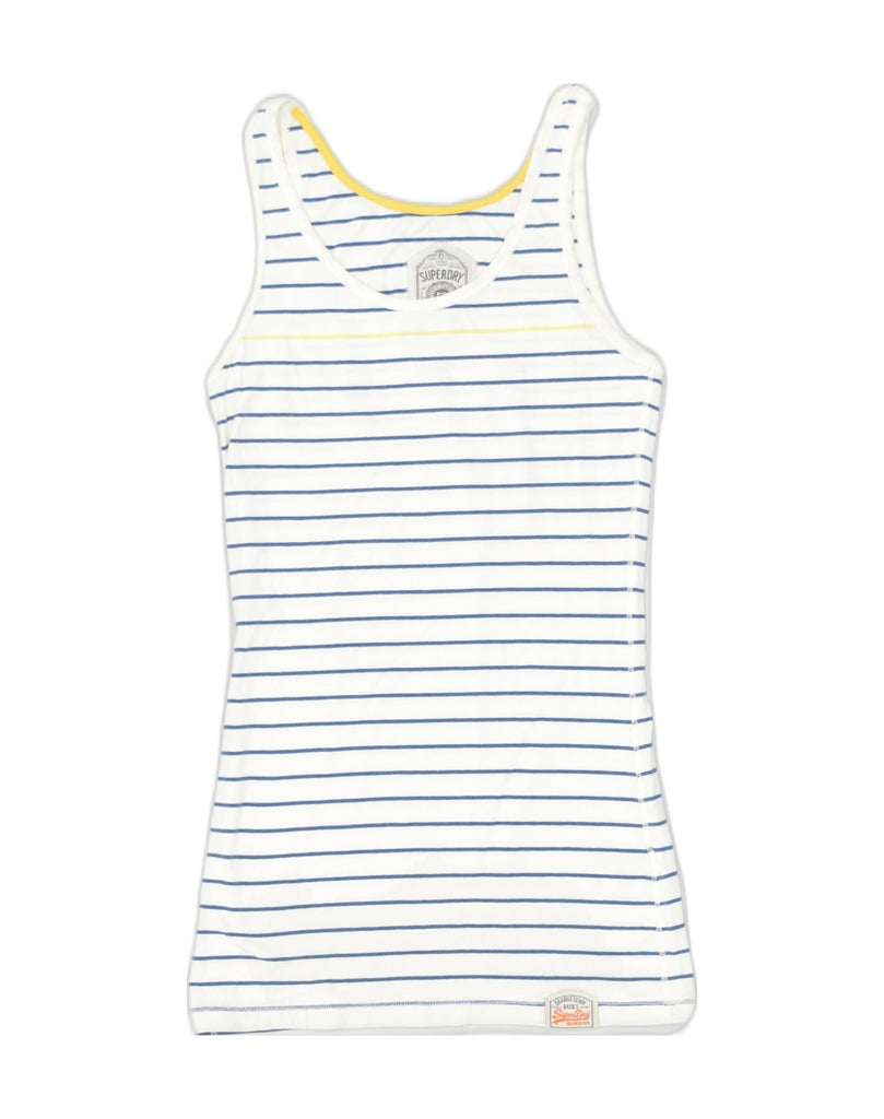 SUPERDRY Womens Cami Top UK 6 XS White Striped Cotton | Vintage | Thrift | Second-Hand | Used Clothing | Messina Hembry 