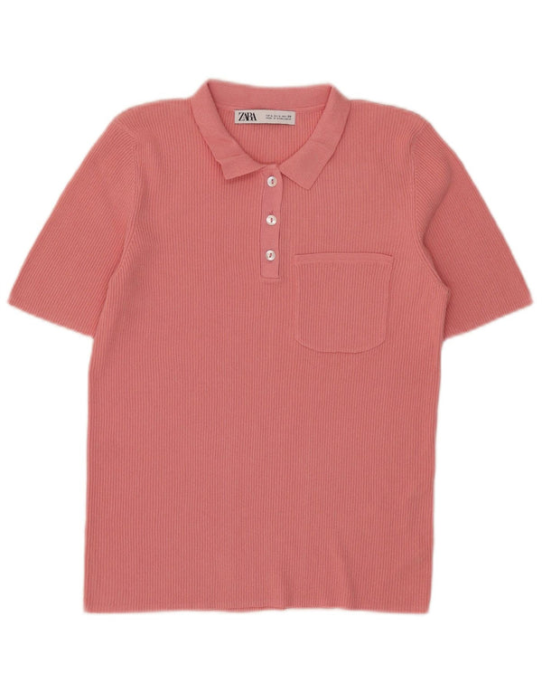 Zara Womens Polo Shirt UK 14 Large Pink Viscose