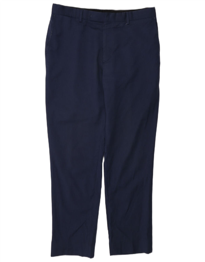 Jaeger Mens Slim Chino Trousers W34 L30 Navy Blue Striped Wool