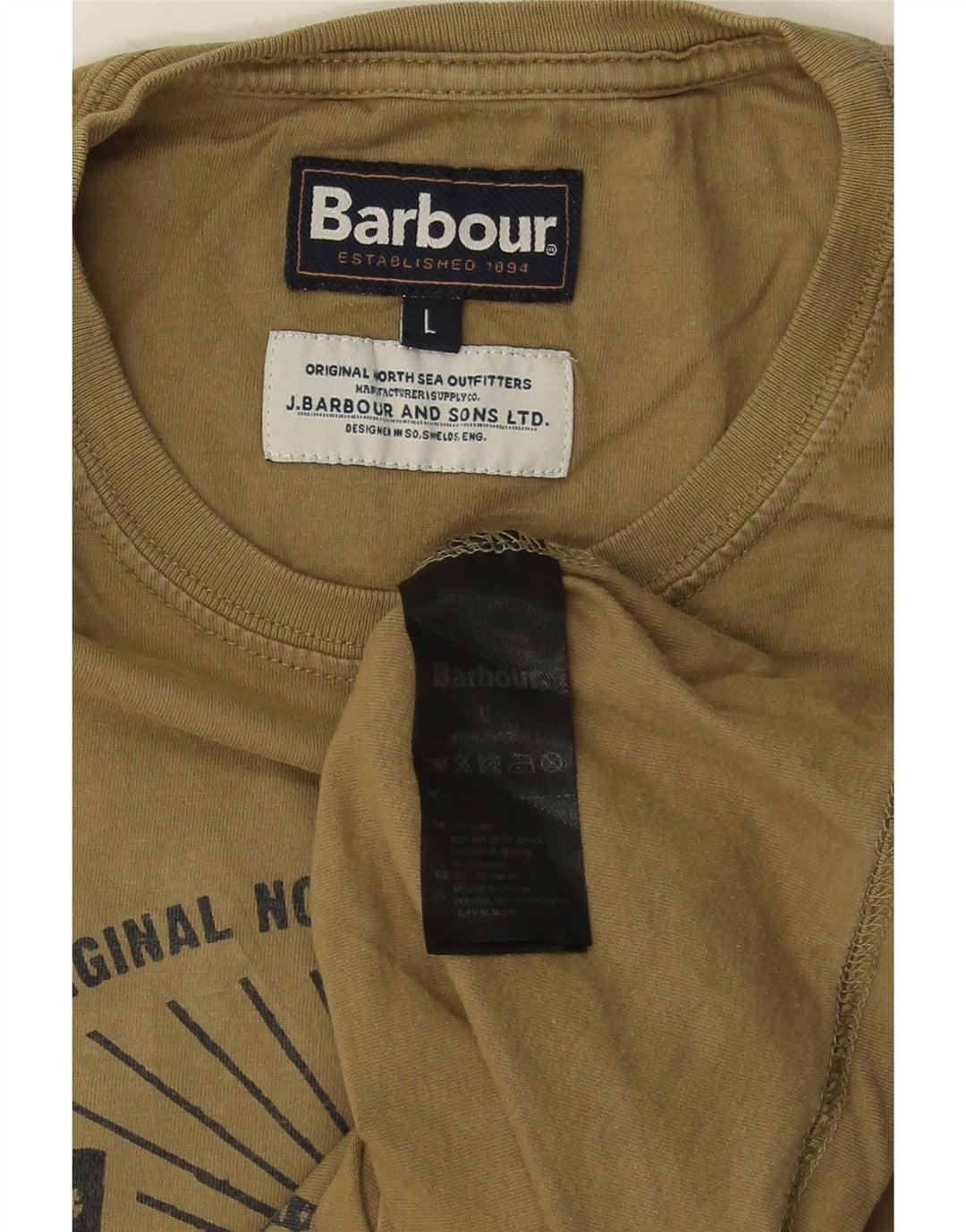 Barbour Mens Graphic T-Shirt Top Large Khaki Cotton