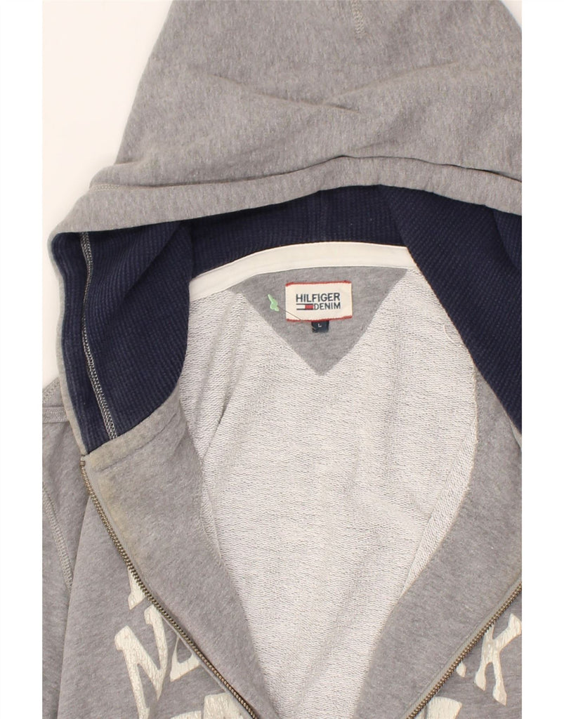 TOMMY HILFIGER Mens Graphic Zip Hoodie Sweater Large Grey Cotton | Vintage Tommy Hilfiger | Thrift | Second-Hand Tommy Hilfiger | Used Clothing | Messina Hembry 
