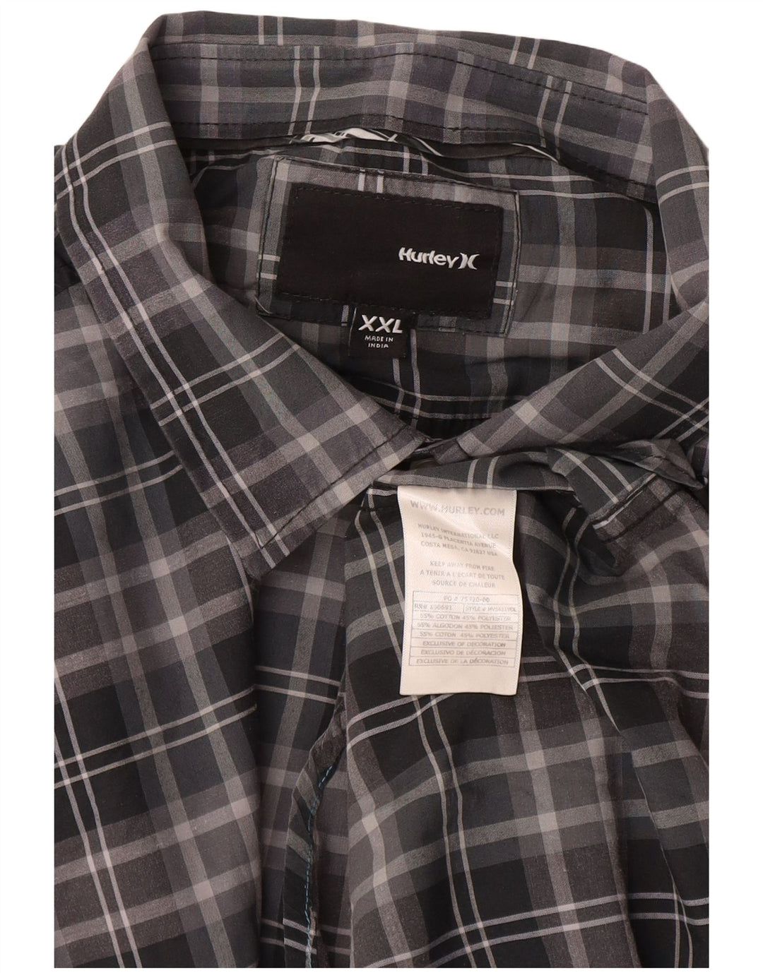 HURLEY Mens Short Sleeve Shirt 2XL Grey Check Cotton