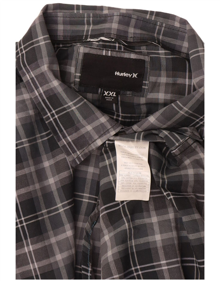 HURLEY Mens Short Sleeve Shirt 2XL Grey Check Cotton
