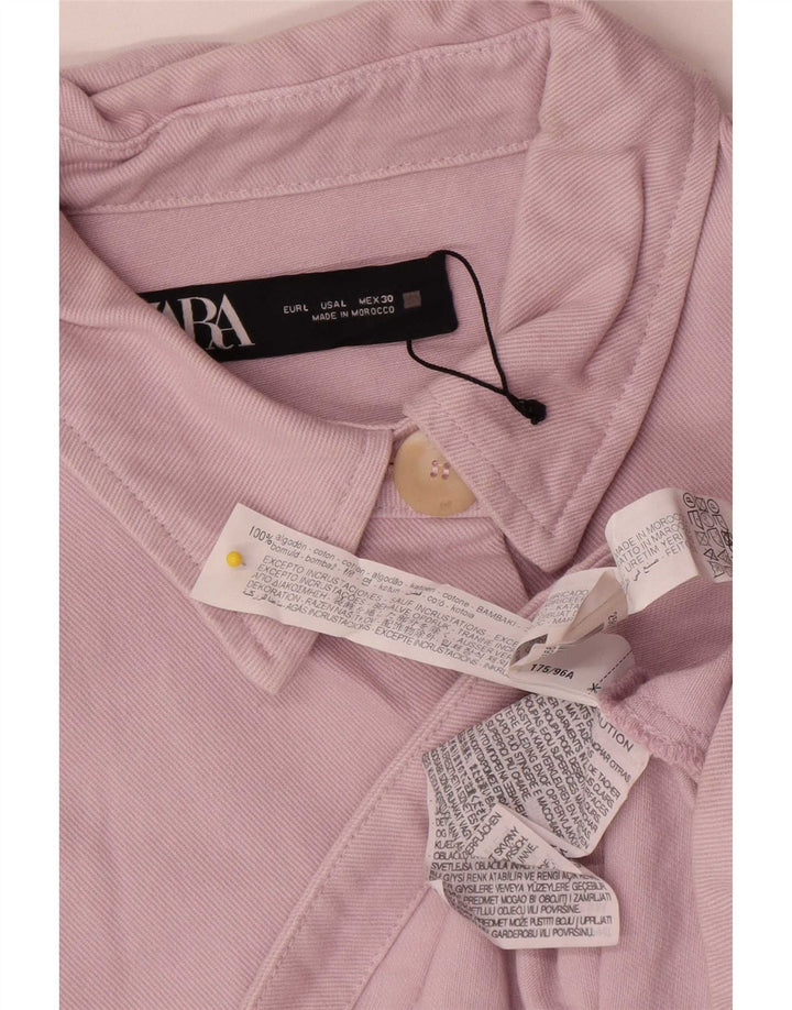 Zara Womens Crop Oversized Denim Jacket UK 16 Large Pink Cotton