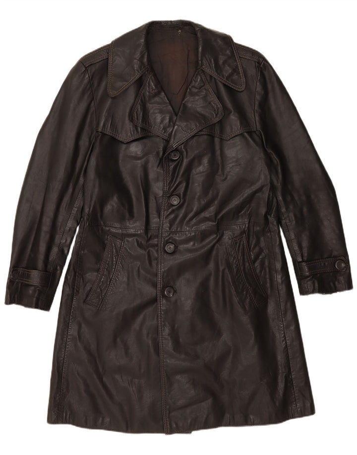 Vintage Mens Leather Coat UK 36 Small Black