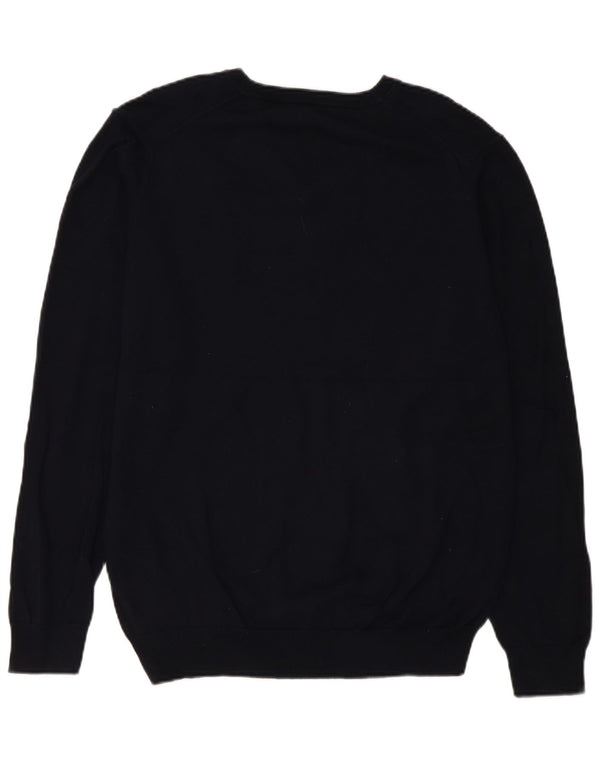 Gant Mens V-Neck Jumper Sweater Large Navy Blue Cotton