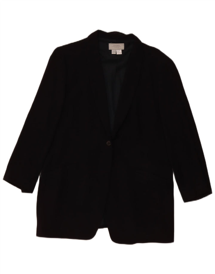 ZARA Womens 1 Button 3/4 Sleeve Blazer Jacket EU 44 XL Black Rayon