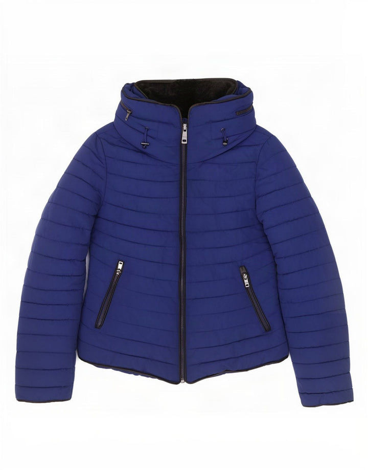 Zara Womens Hooded Padded Jacket UK 10 Small Blue