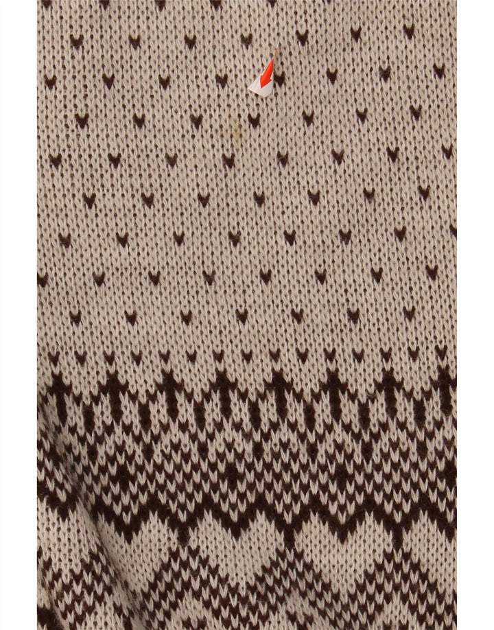 VINTAGE Mens Zip Neck Jumper Sweater IT 48/50 Medium Beige Fair Isle Vintage Vintage and Second-Hand Vintage from Messina Hembry 